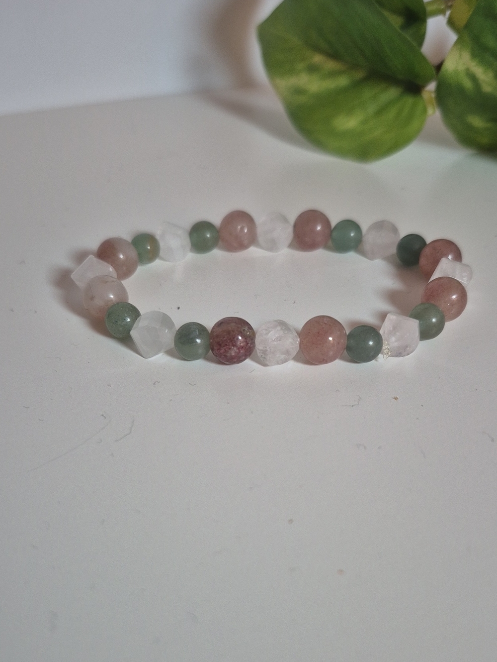 Green Aventurine and Strawberry Quartz Bracelet